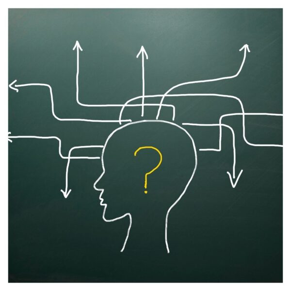 Silhouette with arrows pointing in various directions